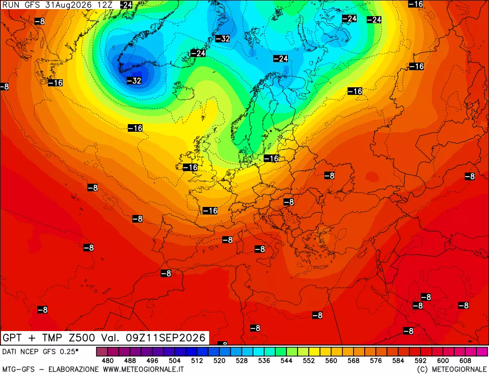 mappa 500 hPa GPT + Temp