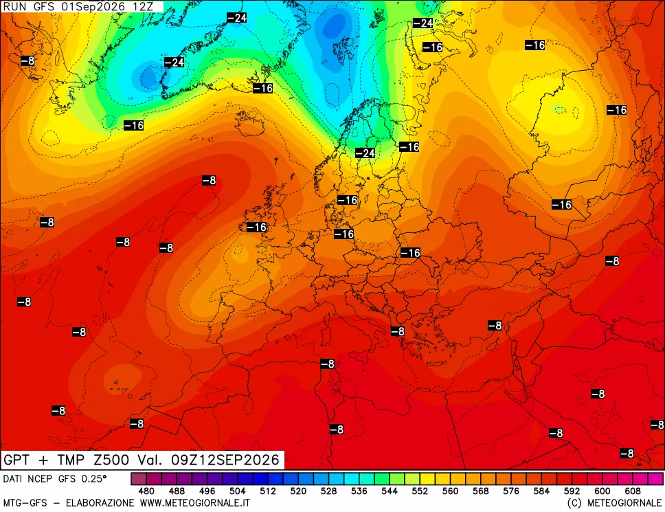 mappa 500 hPa GPT + Temp