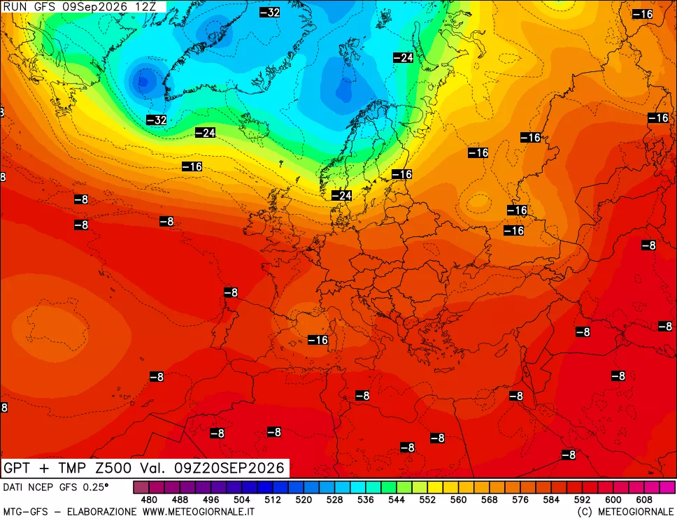 mappa 500 hPa GPT + Temp