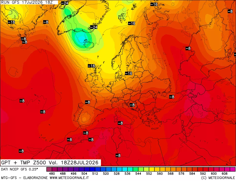 mappa 500 hPa GPT + Temp