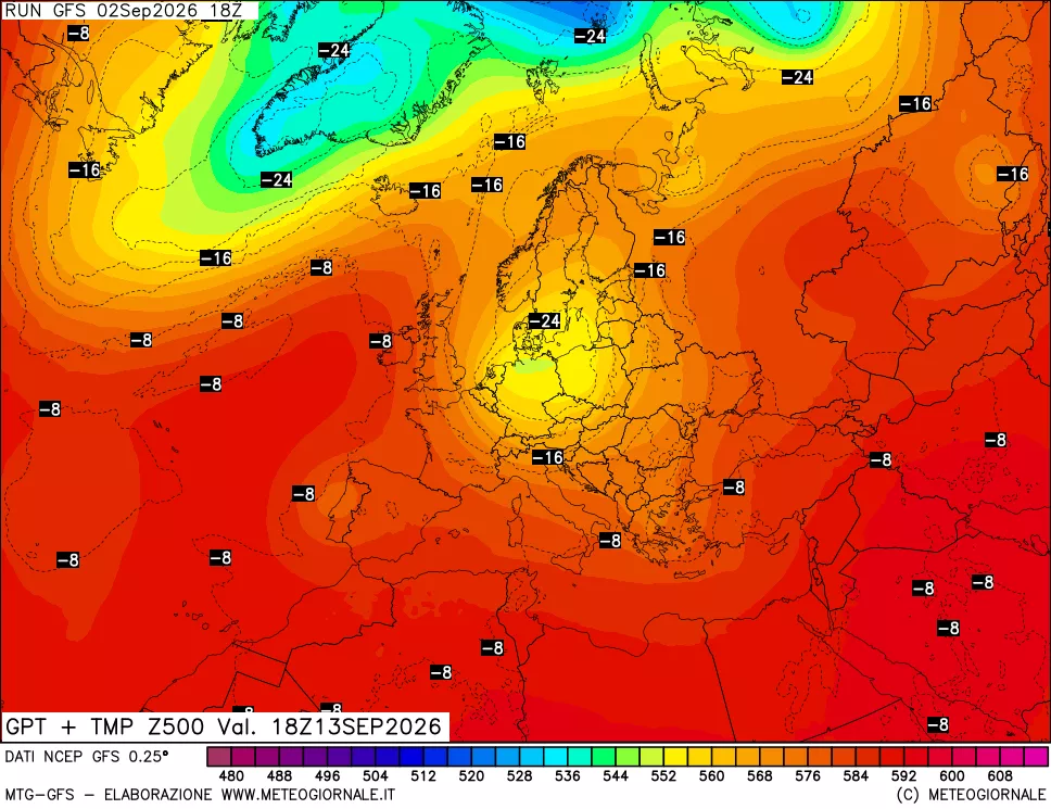 mappa 500 hPa GPT + Temp