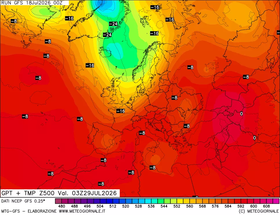 mappa 500 hPa GPT + Temp
