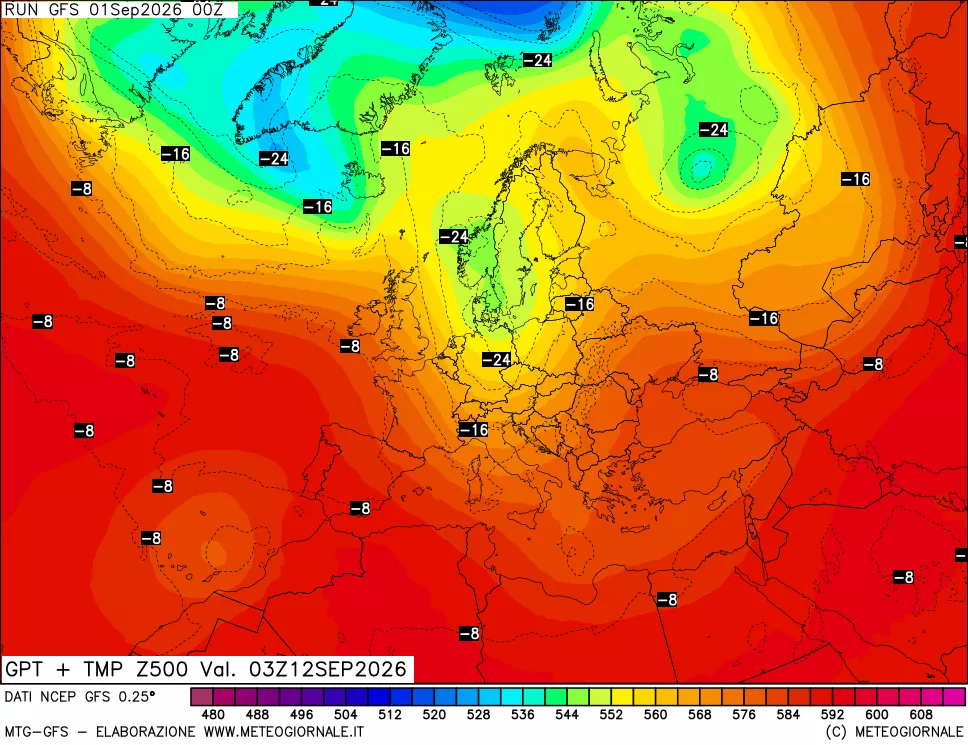 mappa 500 hPa GPT + Temp