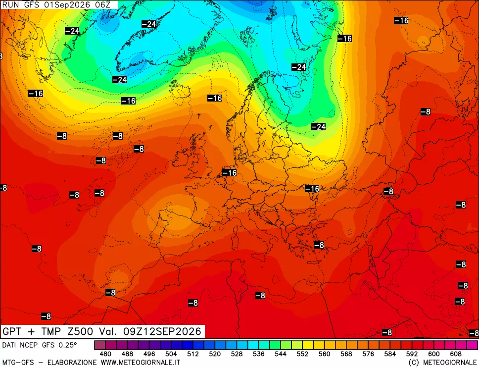 mappa 500 hPa GPT + Temp