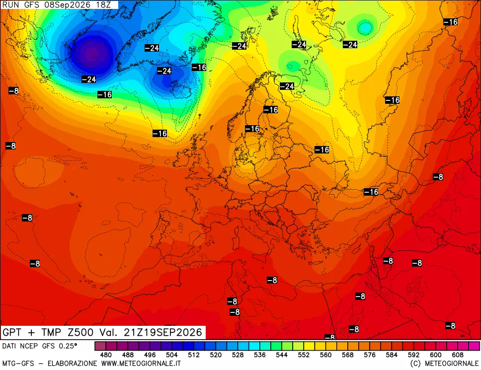 mappa 500 hPa GPT + Temp