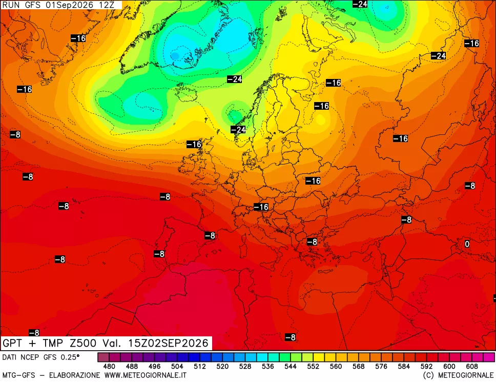 mappa 500 hPa GPT + Temp
