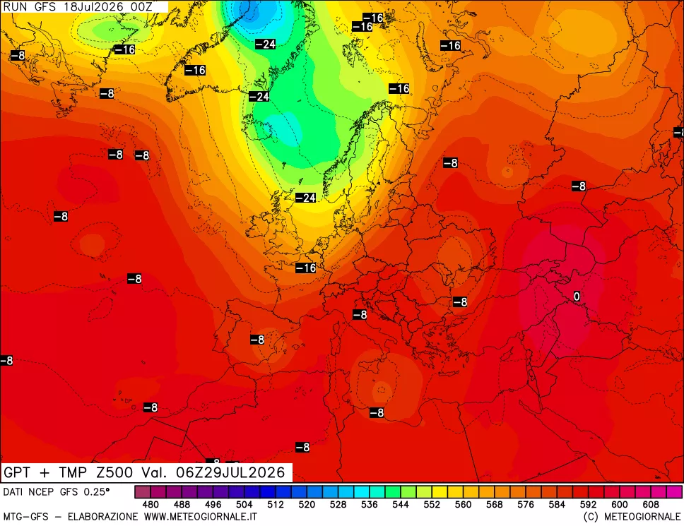 mappa 500 hPa GPT + Temp