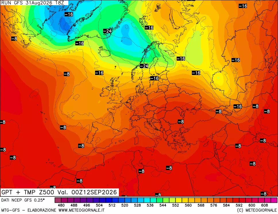 mappa 500 hPa GPT + Temp