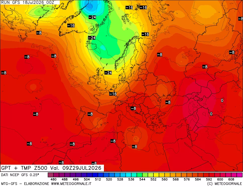 mappa 500 hPa GPT + Temp