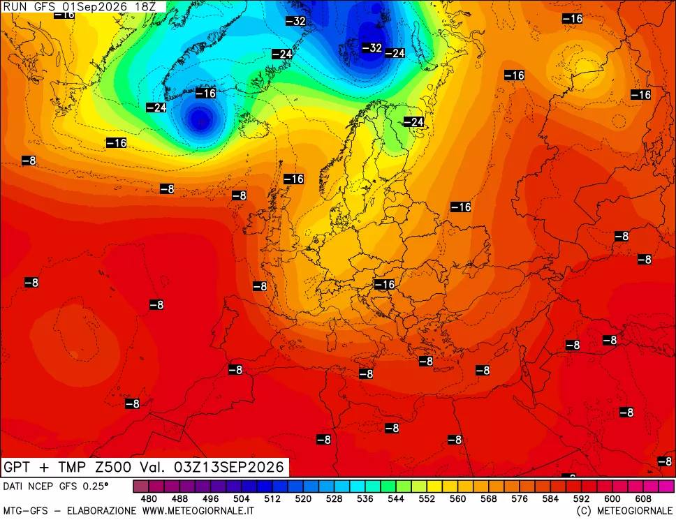 mappa 500 hPa GPT + Temp