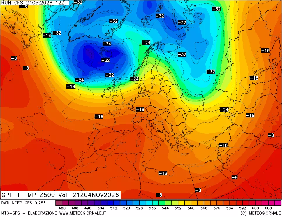 mappa 500 hPa GPT + Temp