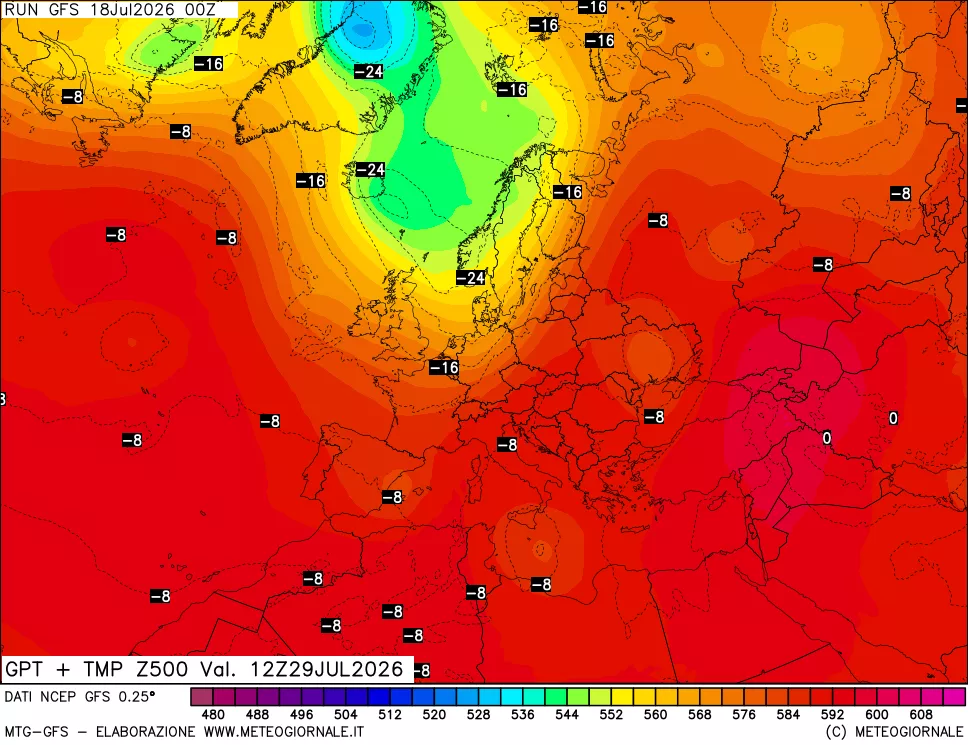 mappa 500 hPa GPT + Temp