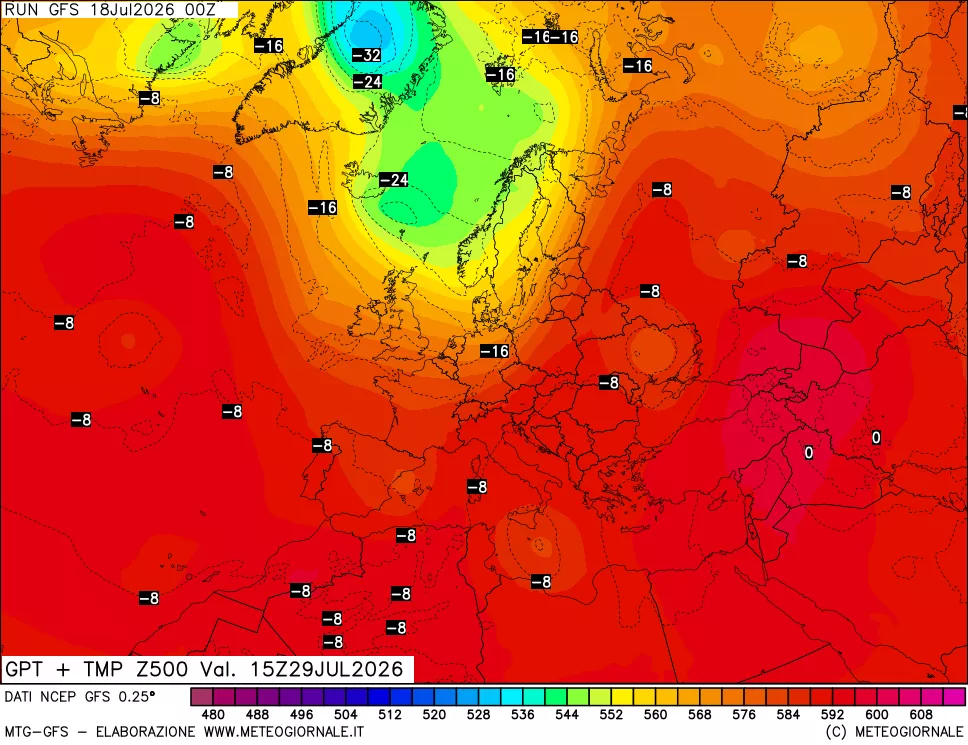 mappa 500 hPa GPT + Temp