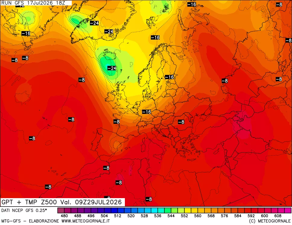 mappa 500 hPa GPT + Temp