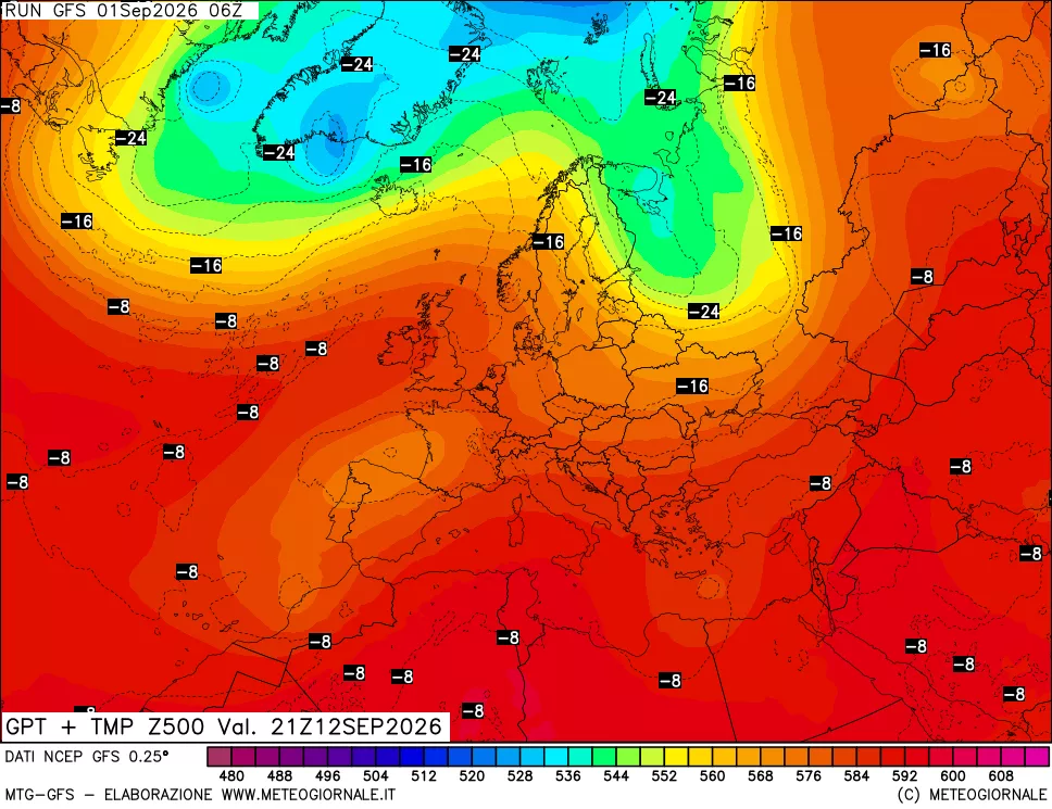 mappa 500 hPa GPT + Temp
