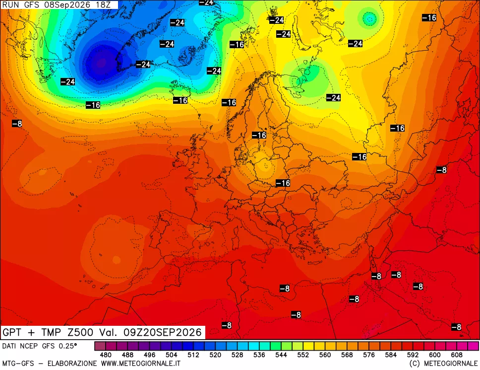 mappa 500 hPa GPT + Temp