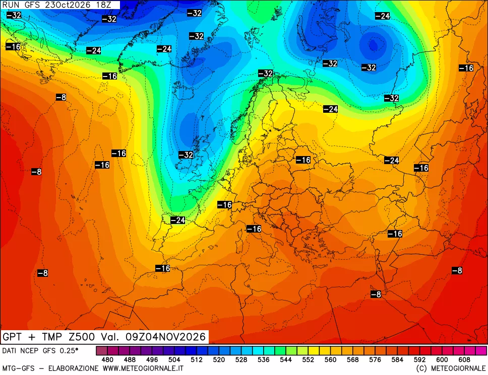 mappa 500 hPa GPT + Temp