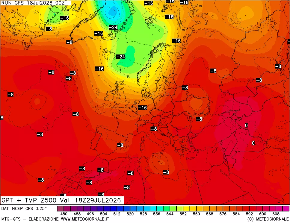 mappa 500 hPa GPT + Temp