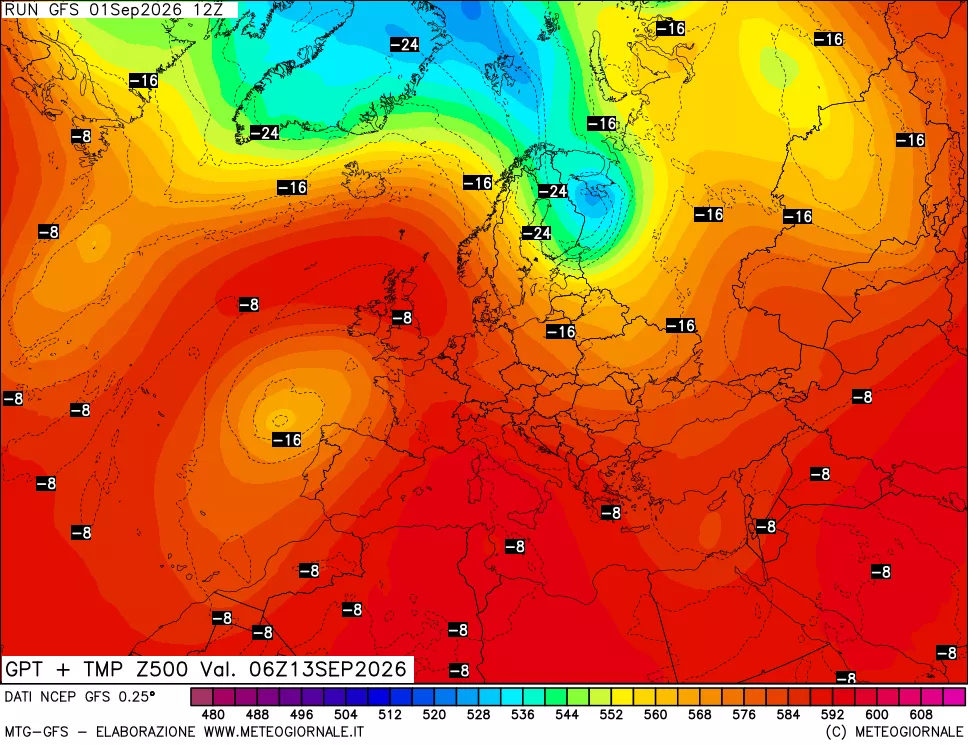 mappa 500 hPa GPT + Temp
