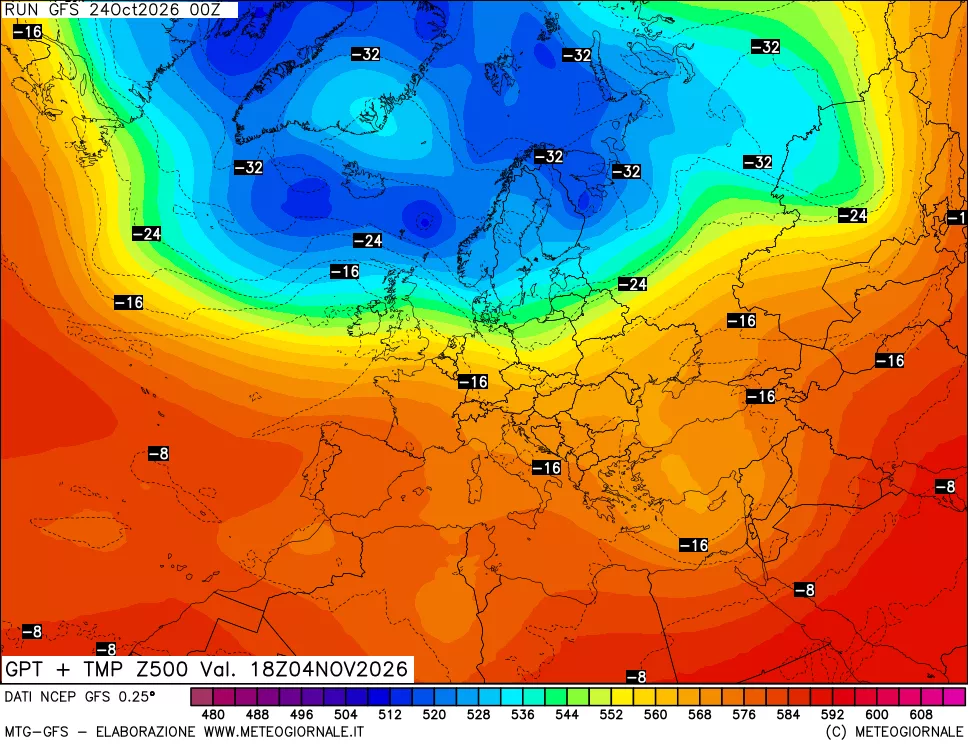 mappa 500 hPa GPT + Temp