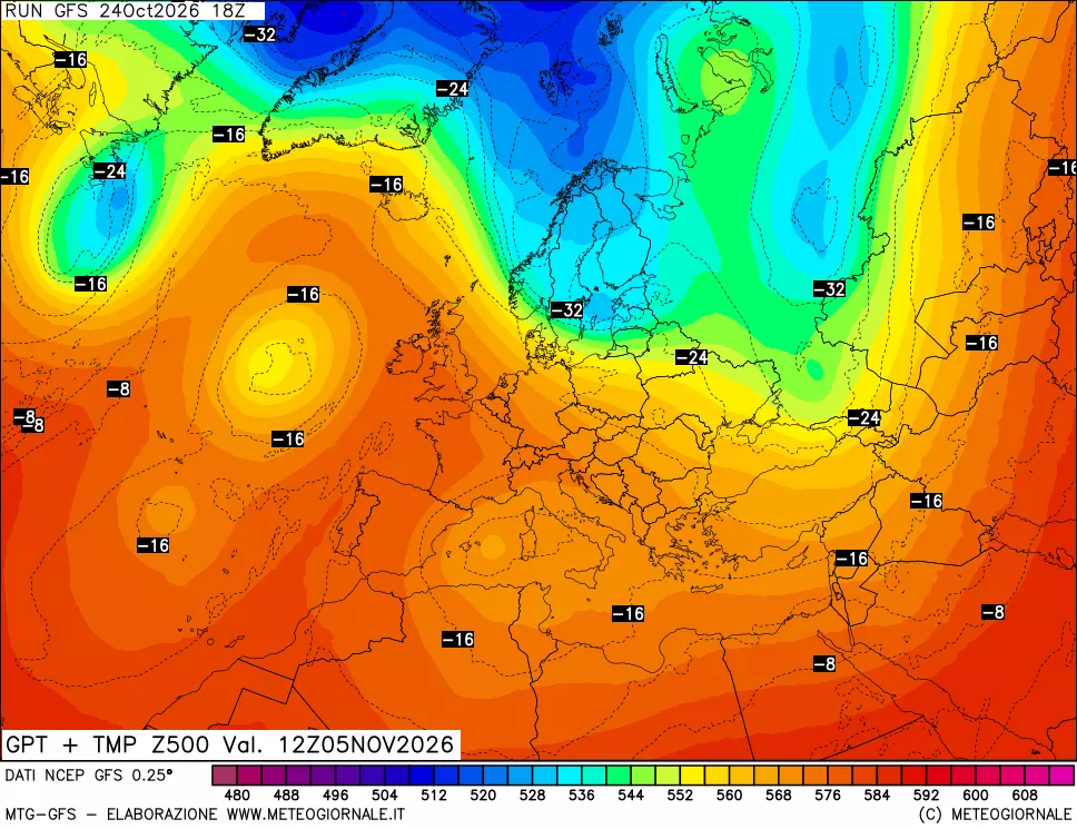 mappa 500 hPa GPT + Temp