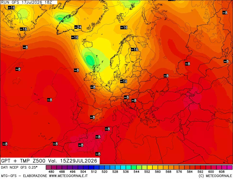 mappa 500 hPa GPT + Temp