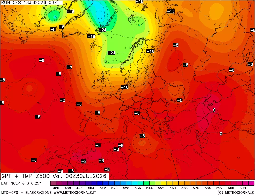 mappa 500 hPa GPT + Temp
