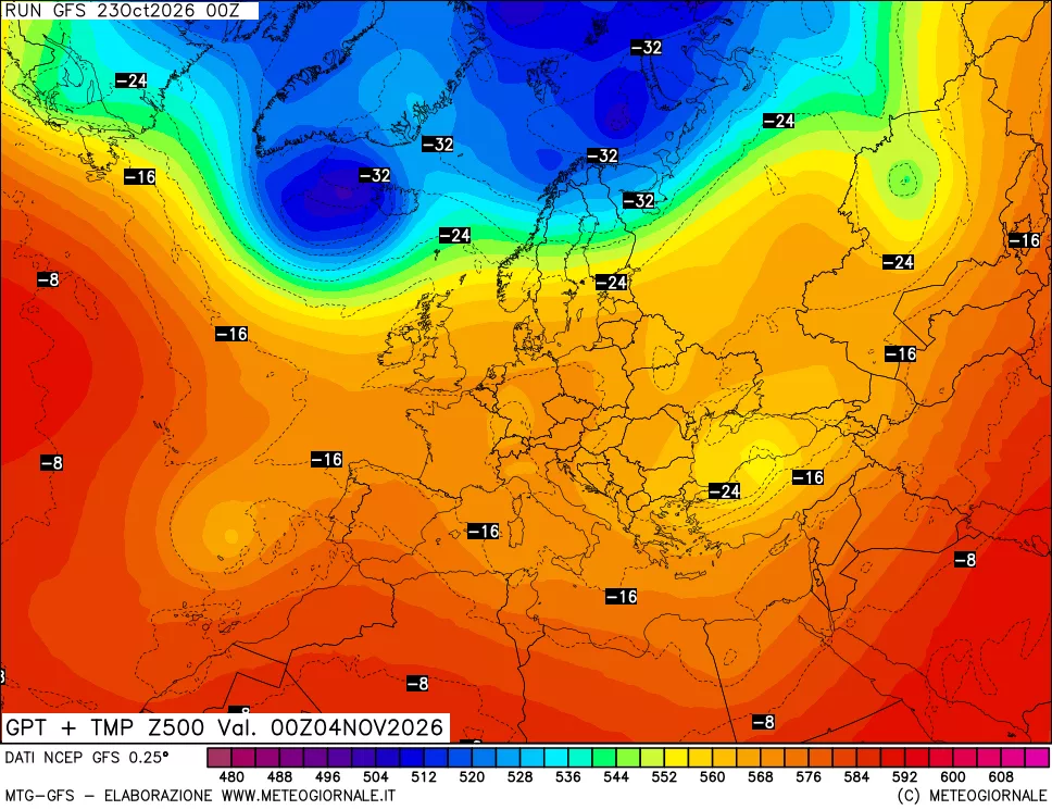 mappa 500 hPa GPT + Temp