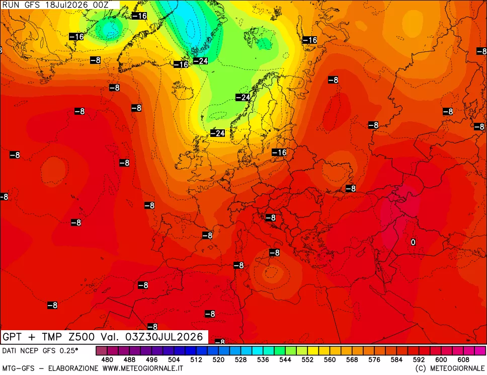 mappa 500 hPa GPT + Temp