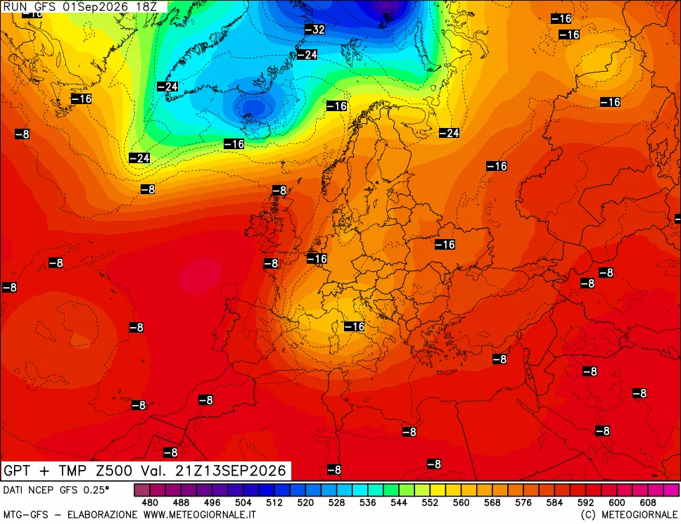 mappa 500 hPa GPT + Temp