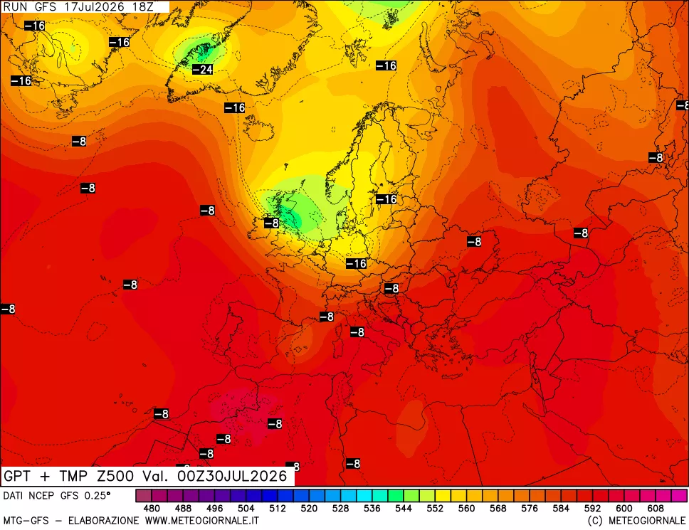 mappa 500 hPa GPT + Temp