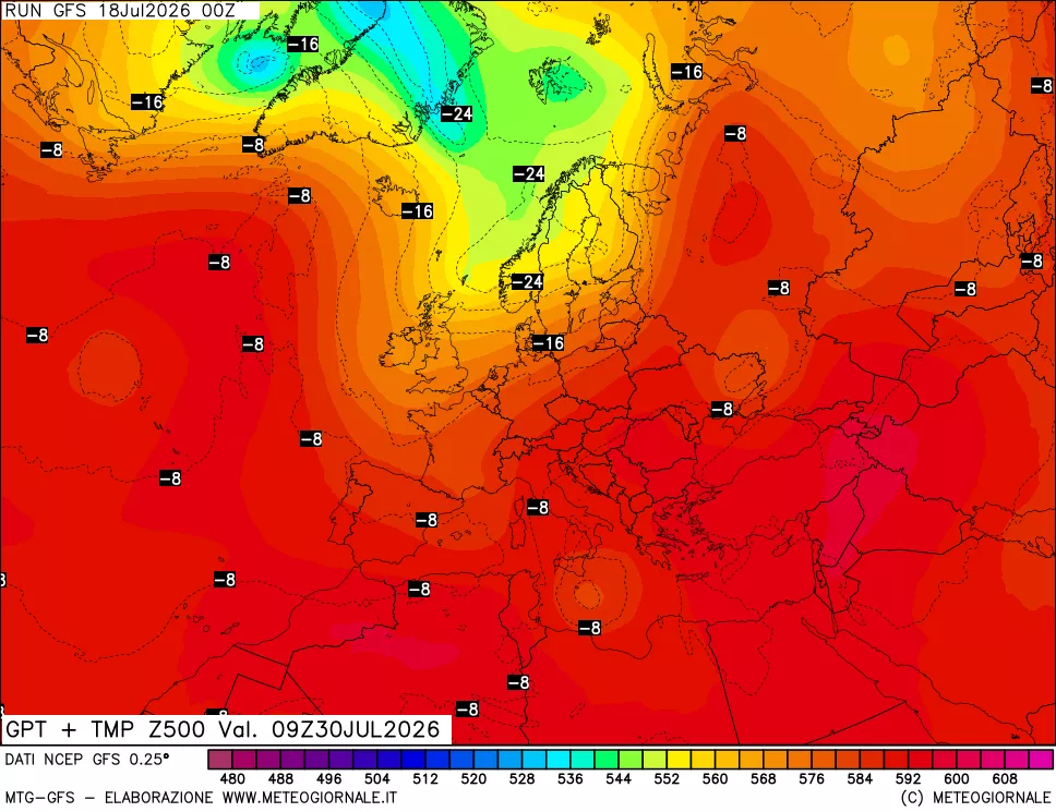 mappa 500 hPa GPT + Temp