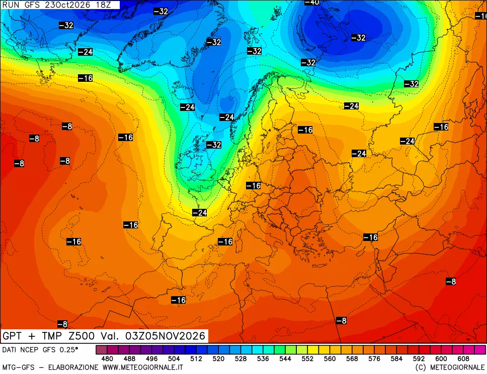 mappa 500 hPa GPT + Temp