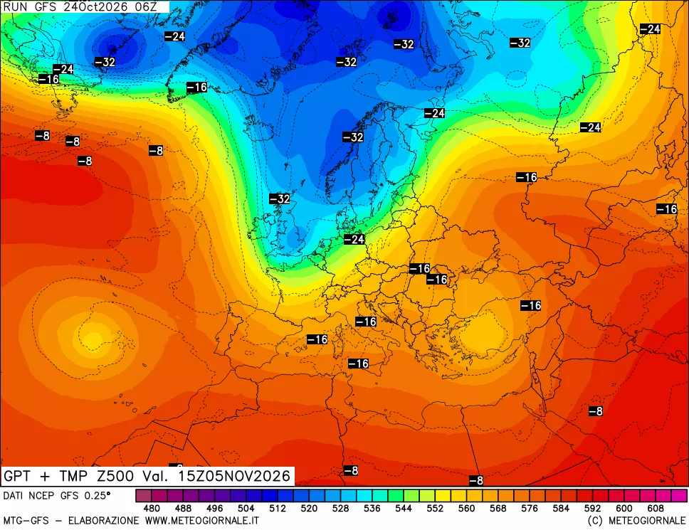 mappa 500 hPa GPT + Temp