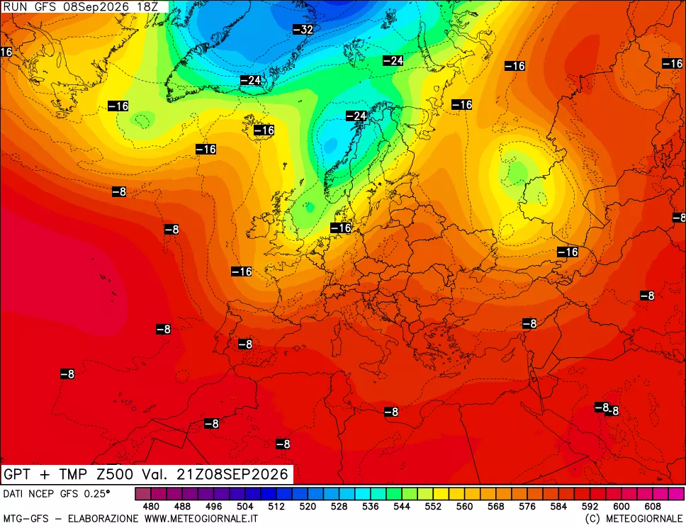 mappa 500 hPa GPT + Temp