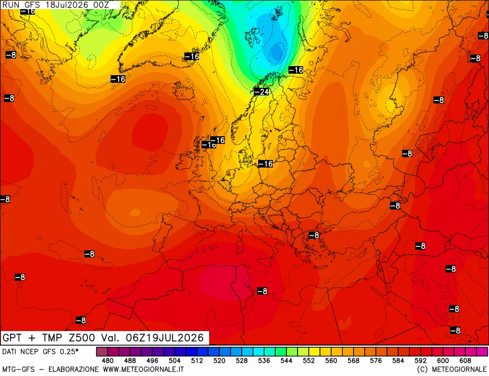 mappa 500 hPa GPT + Temp