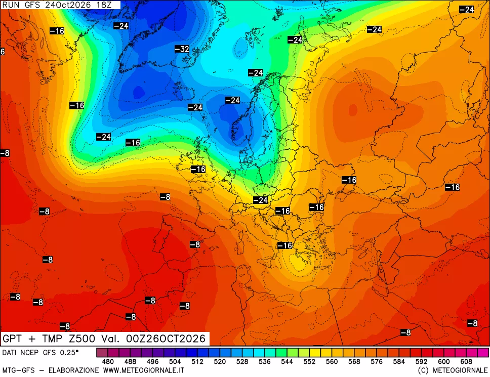 mappa 500 hPa GPT + Temp
