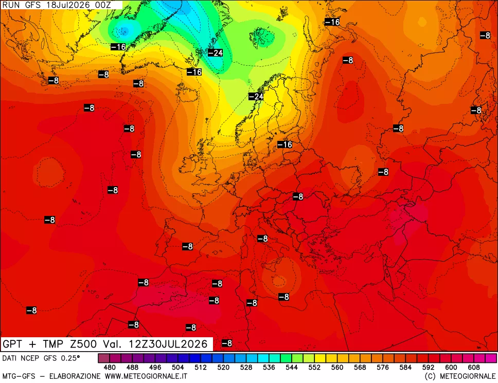 mappa 500 hPa GPT + Temp