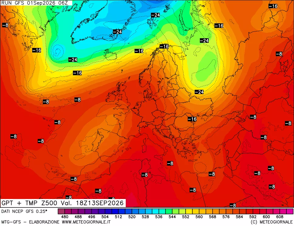 mappa 500 hPa GPT + Temp