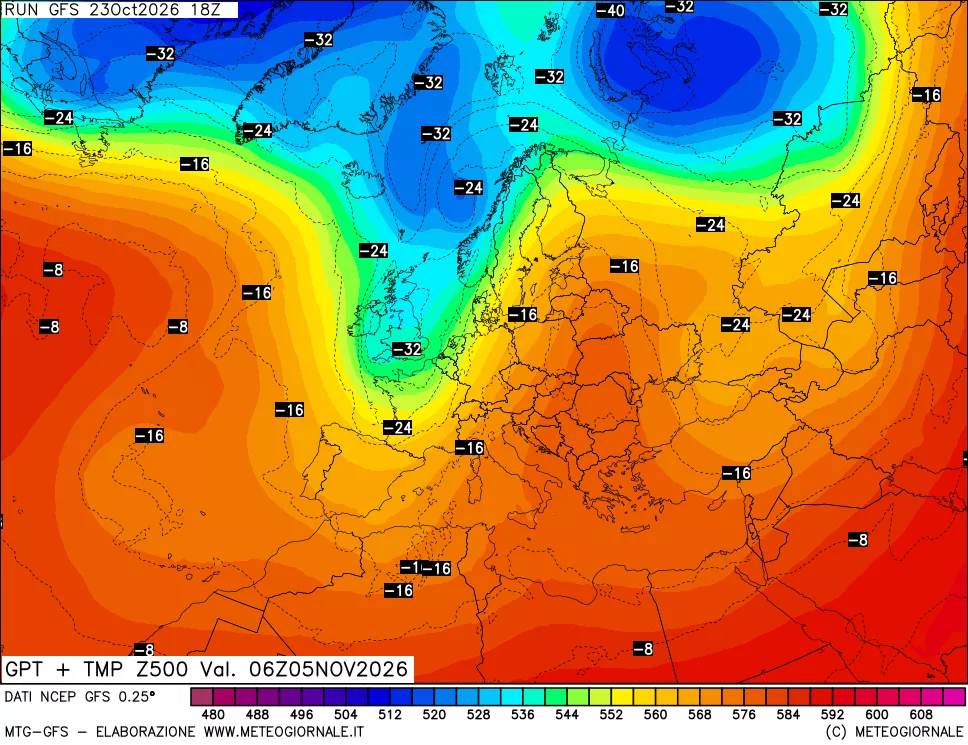 mappa 500 hPa GPT + Temp