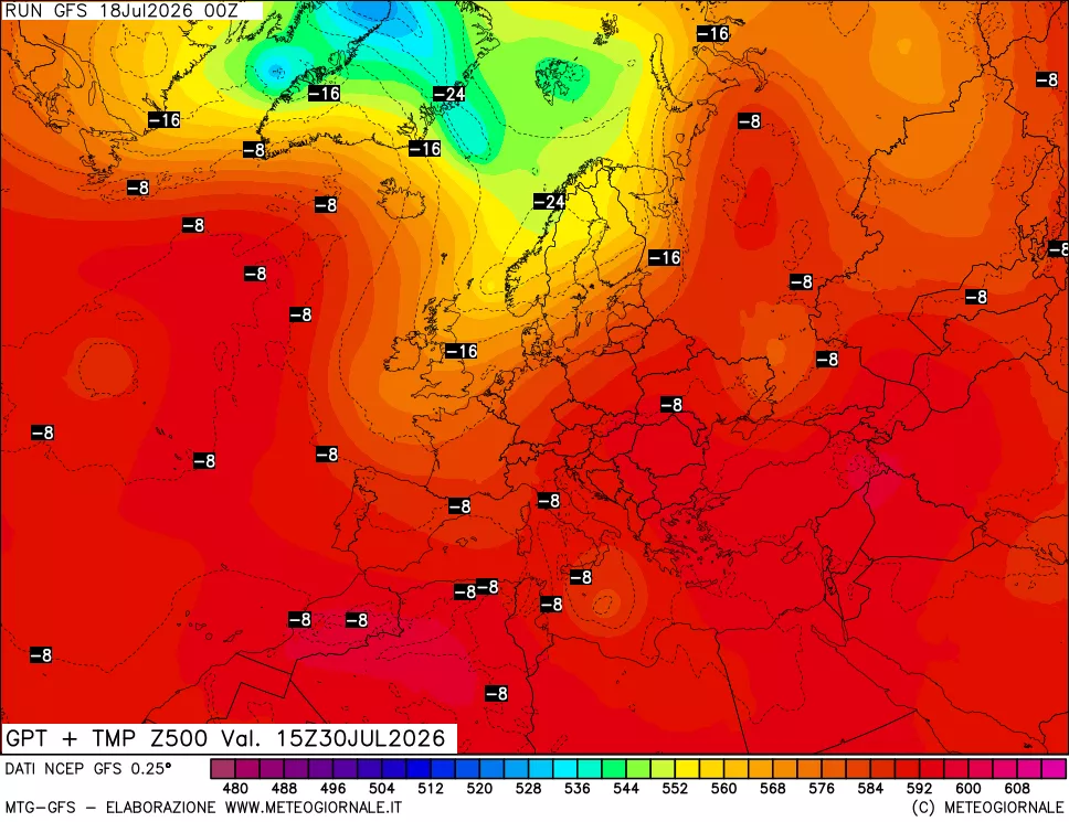 mappa 500 hPa GPT + Temp