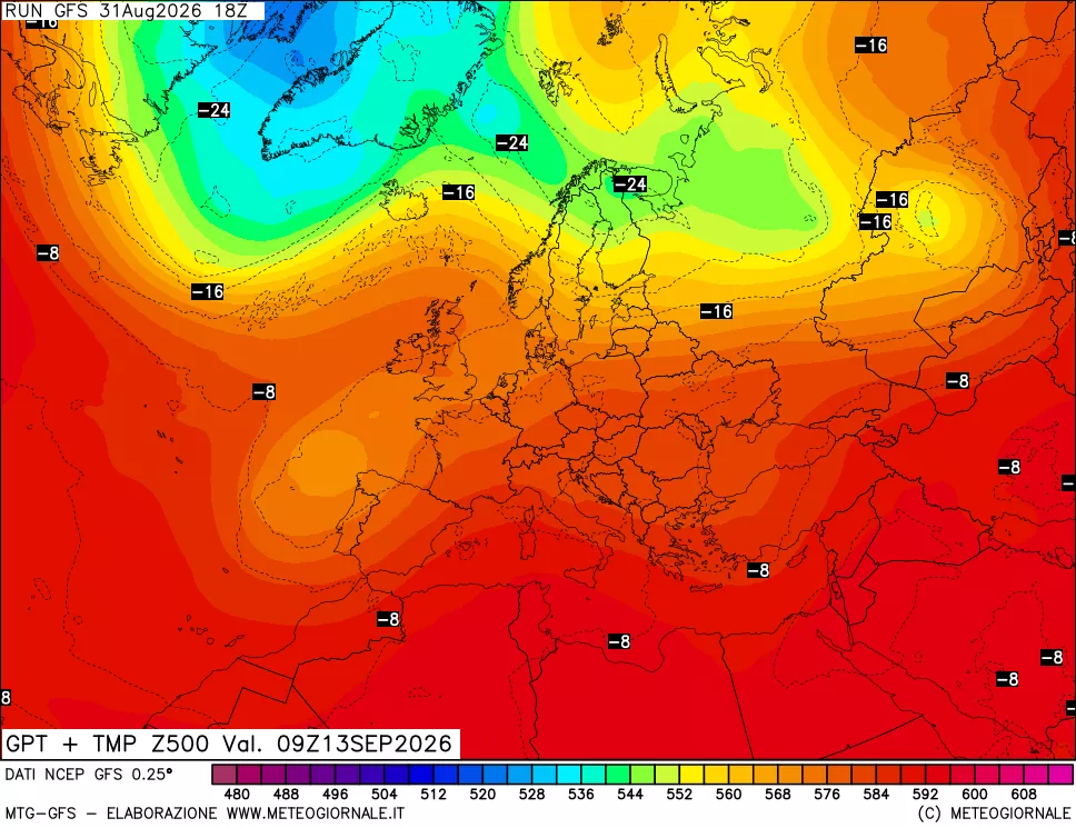 mappa 500 hPa GPT + Temp