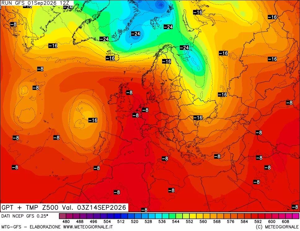 mappa 500 hPa GPT + Temp