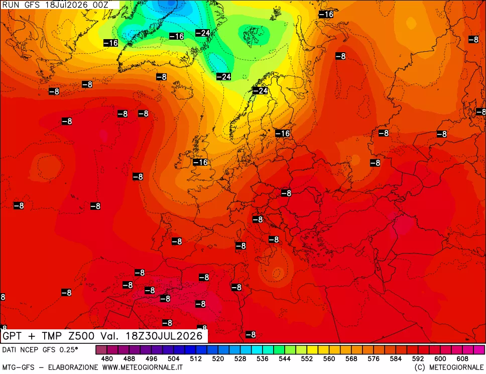 mappa 500 hPa GPT + Temp