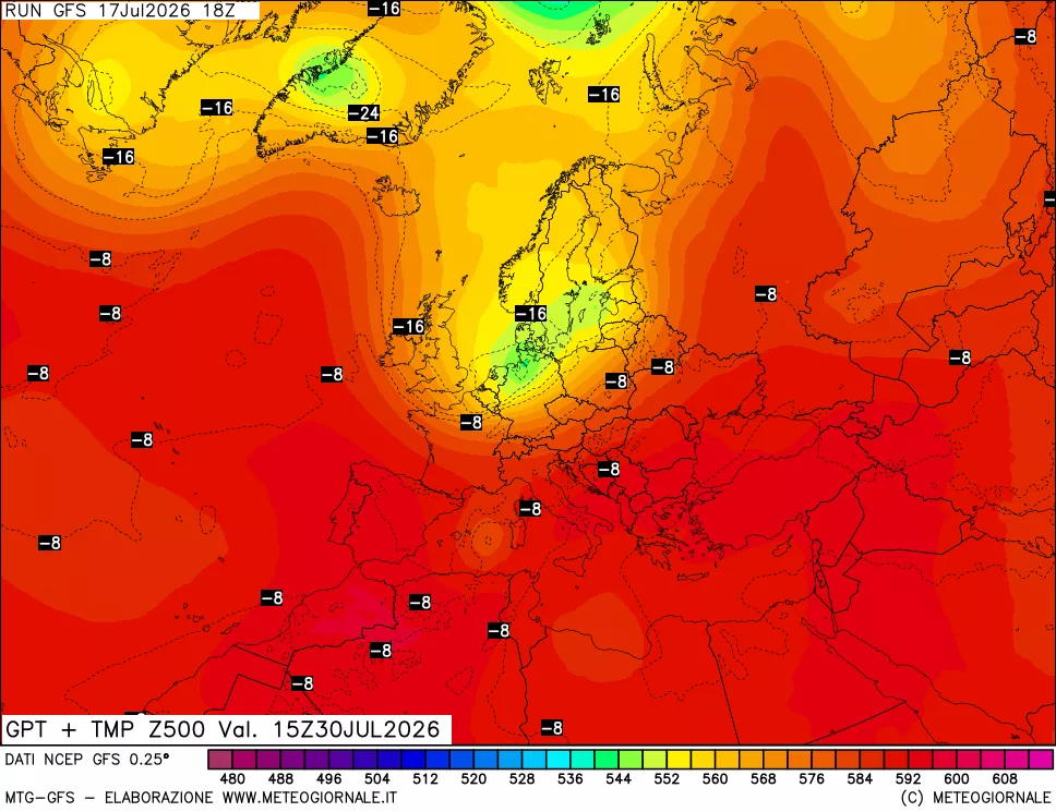 mappa 500 hPa GPT + Temp