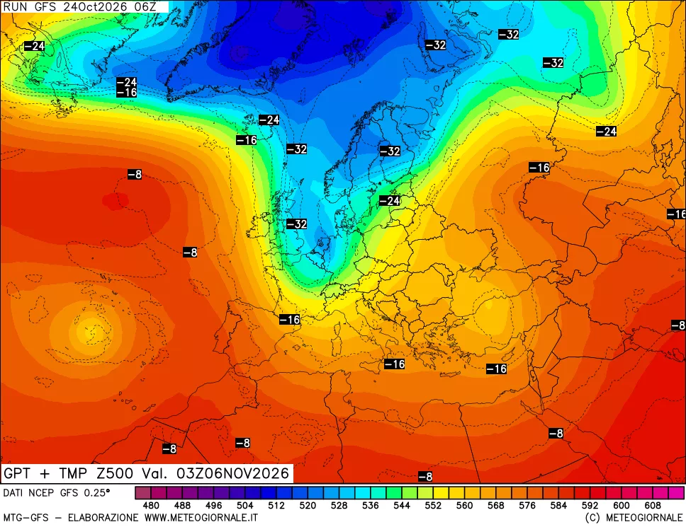 mappa 500 hPa GPT + Temp