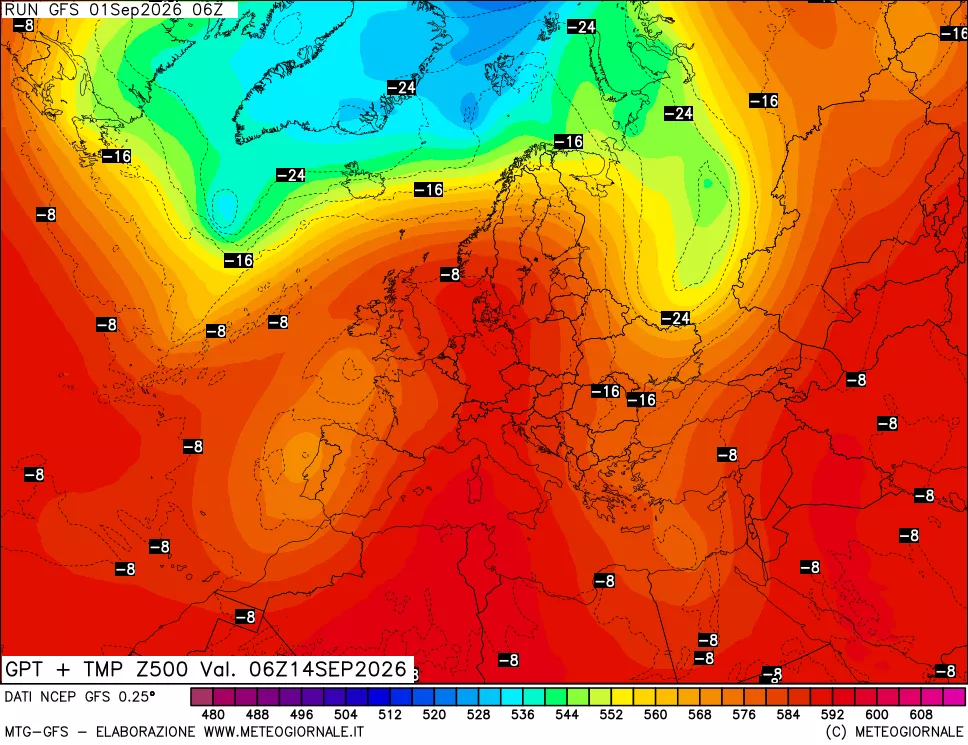 mappa 500 hPa GPT + Temp