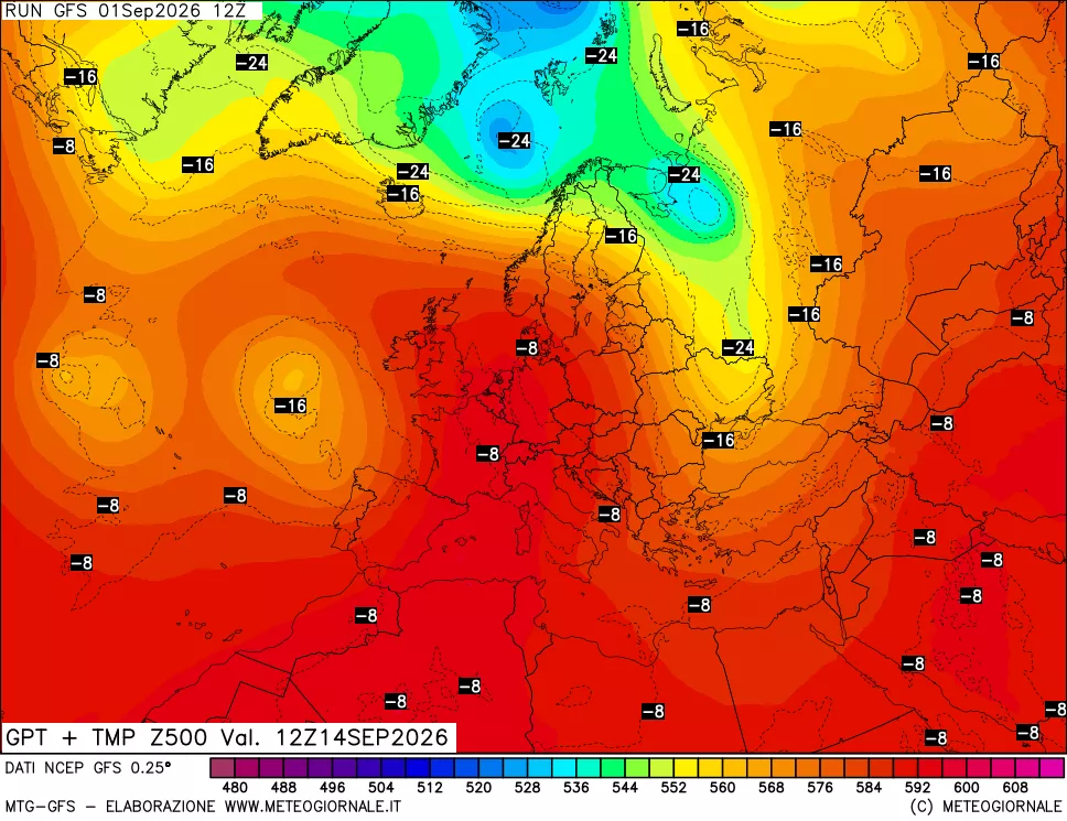 mappa 500 hPa GPT + Temp