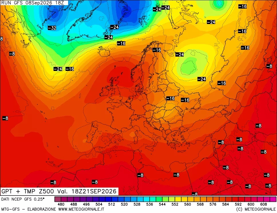 mappa 500 hPa GPT + Temp