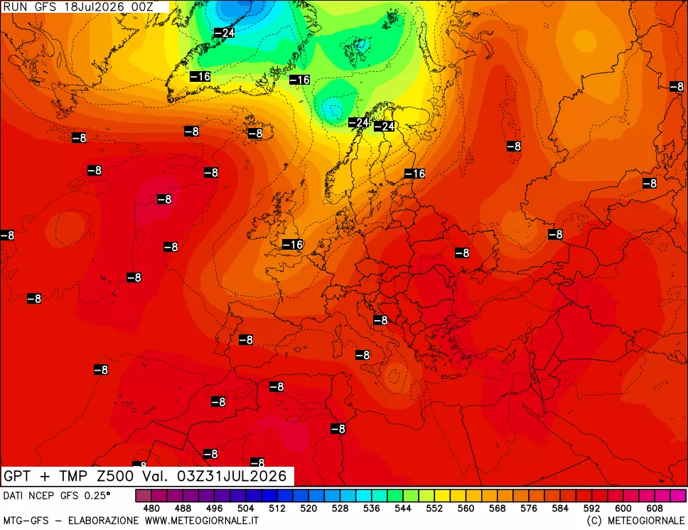 mappa 500 hPa GPT + Temp